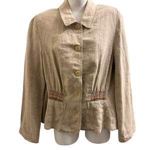 J. Jill Beige linen Jacket with smocking Multicolor smocking at waist